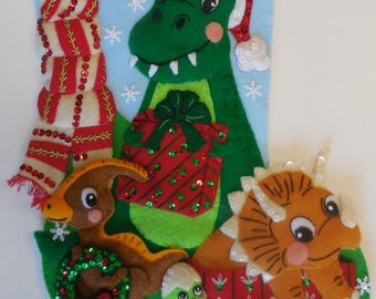 Finished Christmas Stocking -  Dino Christmas