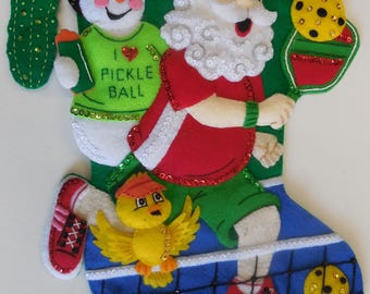Finished Christmas Stocking - Pickleball Santa