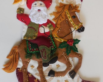 Finished Christmas Stocking - Cowboy Claus