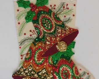 Finished Christmas Stocking - Christmas Bells