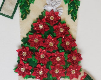 Finished Christmas Stocking - Poinsettia Tree