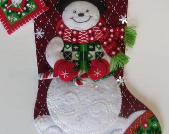 Finished Christmas Stocking - Snowman's Quilted Delight