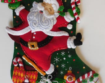 Finished Christmas Stocking - Santa's Festive Frolic