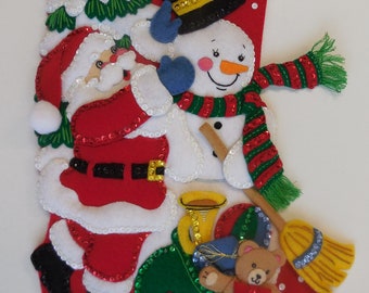 Finished Christmas Stocking - Santa and Frosty