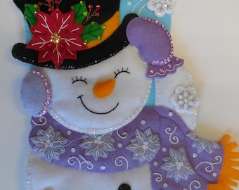 Finished Christmas Stocking - Jolly Top Hat Snowman