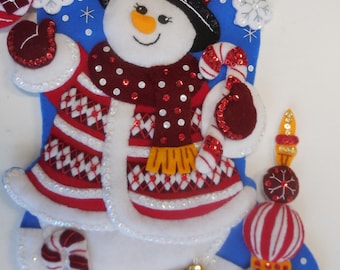 Finished Christmas Stocking - Peppermint Snowman