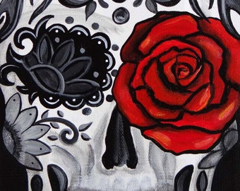 Red Rose, Day of the Dead Art by Melody Smith