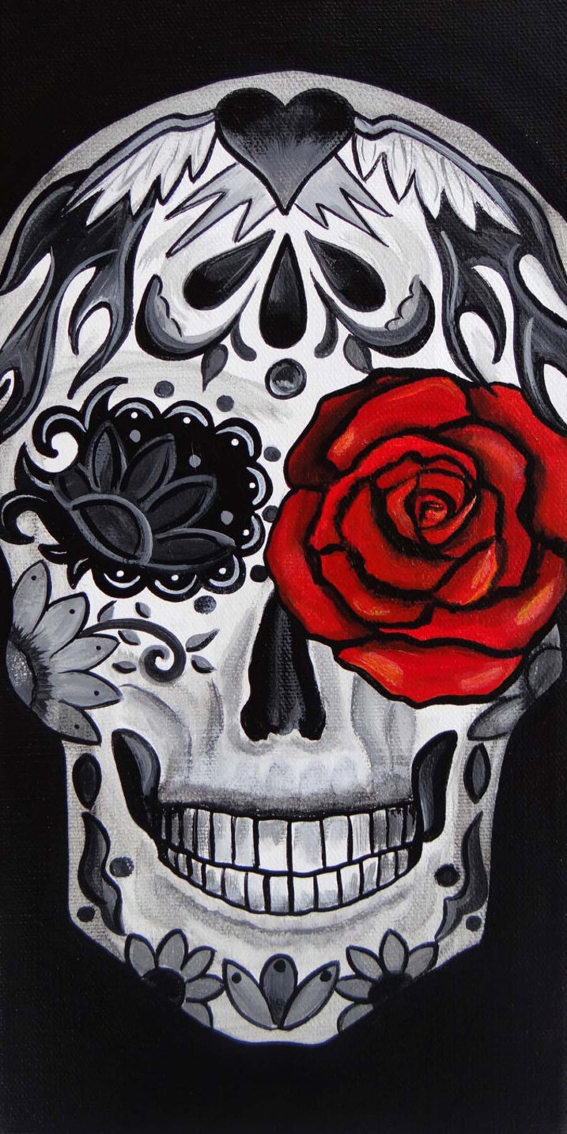 Red Rose, Day of the Dead Art by Melody Smith Etsy