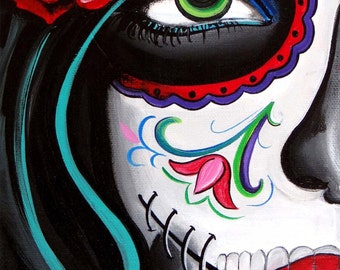 Green Eyes, Day of the Dead Art by Melody Smith