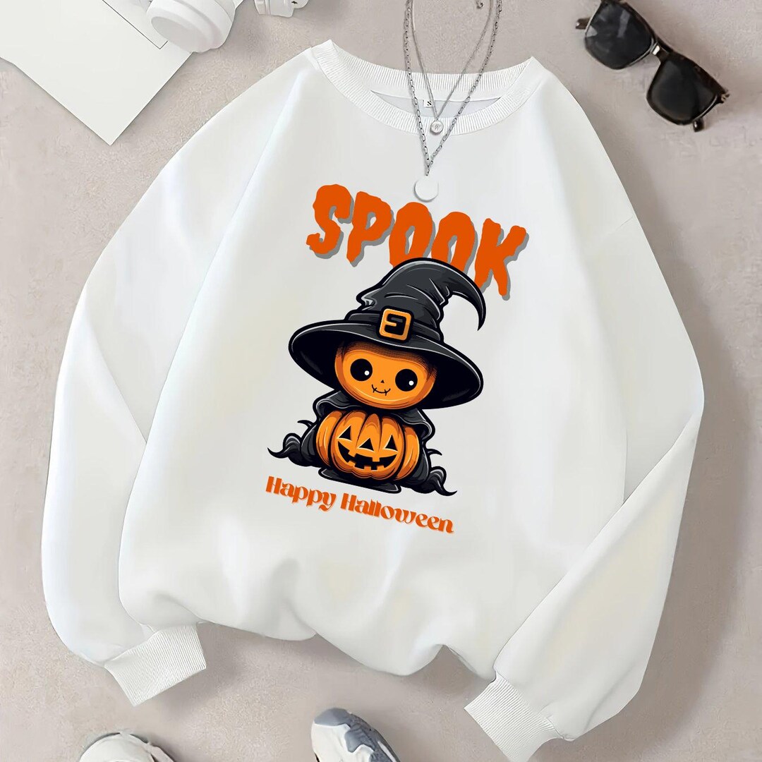 Halloween Cute Pumpkin Skull Prints Casual Cotton Sweatshirt