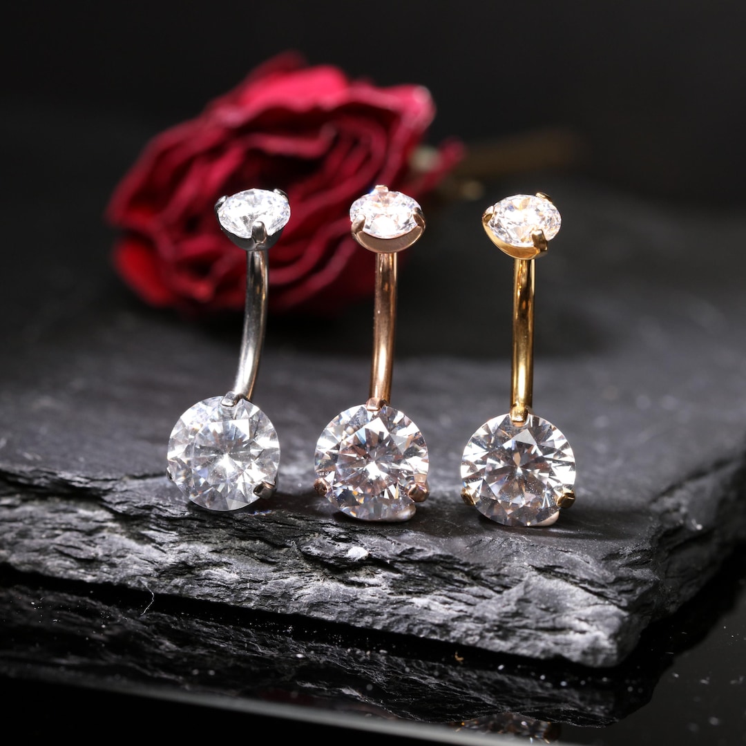Neval Shape 14G G23 Titanium Navel Piercing Round Shape Jewelry Clear CZ Jewelry ...