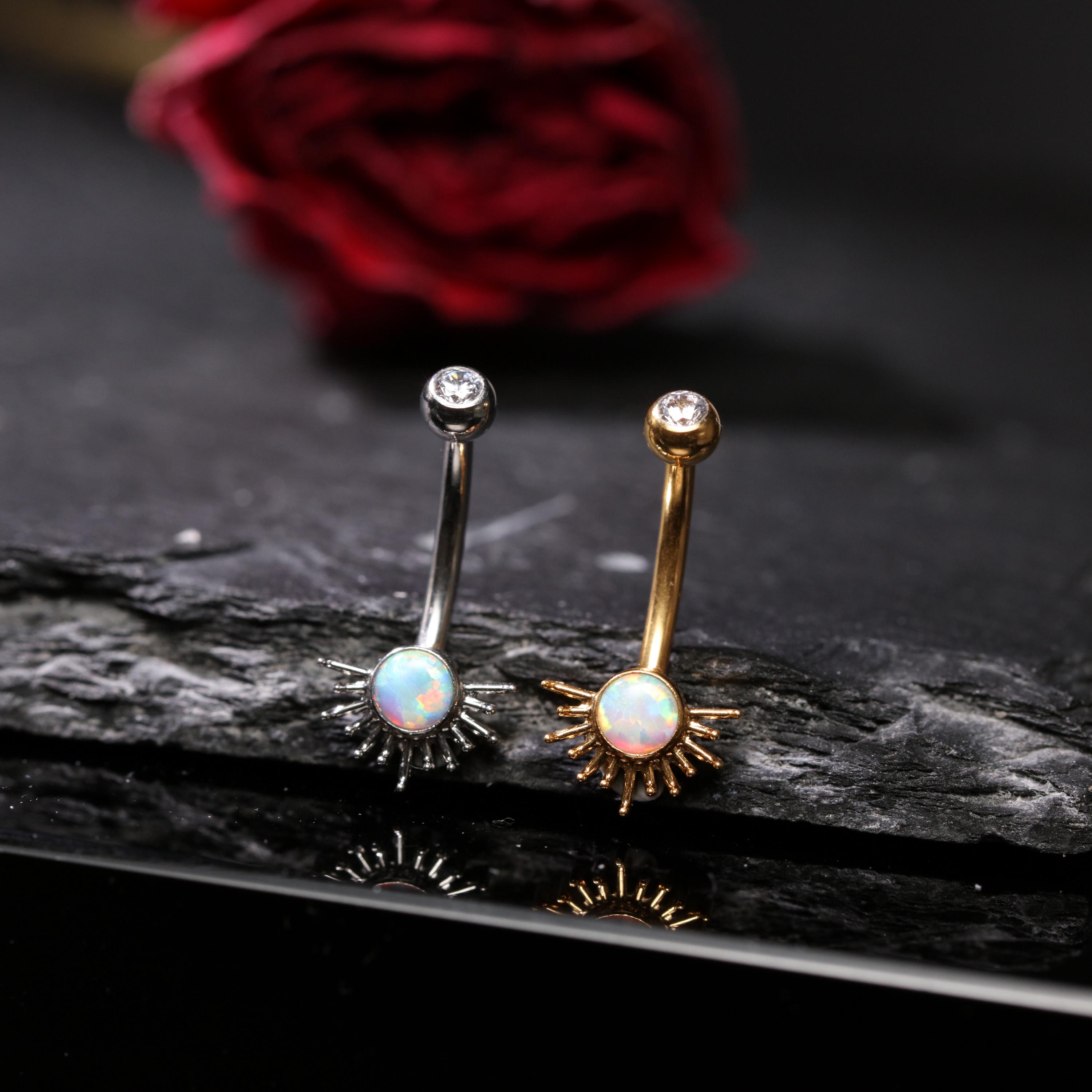 16G Titanium Zirconia Opal/sun Shape Vertical Internal Thread Eyebrow ...