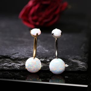 14G G23 Titanium Navel Piercing Jewelry White Opal Jewelry Internal Thread Curved Navel Piercing 10mm