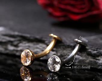 14G Titanium White Zircon Flat Navel Nail Nail Piercing Jewelry Navel Barbell Navel Ring Piercing 8/10/12/14mm