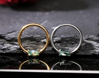 16G Silver Earring Water Grass Agate Septum Jewelry/Septum Ring Ear Helix/Nasal Septum Jewelry/Tragus/Piercing Ring 8/10mm