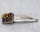 Warm Floral Swarovski Hair Clip - Fiery Orange, Topaz, and Crystal AB set in glittery Black and Antiqued Silver