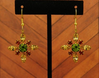 Light Topaz, Olivine and Smoked Topaz Swarovski Crystal Earrings - Vintage Rhinestones - bridal, prom, formal, or everyday - Earth tones