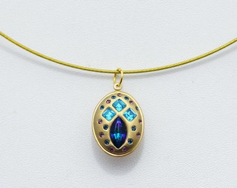 クールなヘリオトロープ - スワロフスキークリスタル＆クレイペンダント - アメジスト、モンタナサファイア、アクア、ヘリオを使用したOOAK