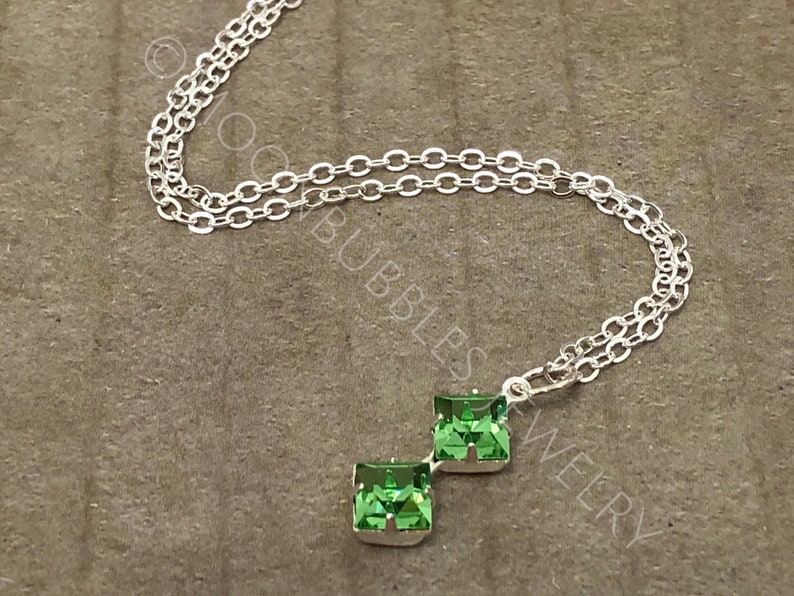 Vintage Uranium Glass rhinestone geometric earrings in crystal peridot silver Vaseline glass jewelry plus mini uv light glows image 7