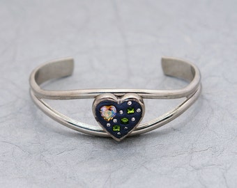 Hearts and Love Swarovski Bracelet - AB Topaz & Olivine with clear crystal set in midnight and silver