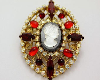 ビクトリア朝スタイルのカメオラインストーンブローチ/ペンダント - ooak