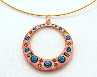 非常にユニーク - ブルージルコン、オリビン、アンティーク銅 - ユニークなスワロフスキーペンダント