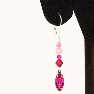 Fuchsia and pink - Romantic Swarovski Earrings In Silver