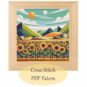Sunflower Cross Stitch Pattern PDF, Nature Inspired Cross-Stitch Sunflower Field