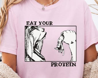 Camiseta Comfort Colors®, Eat Your Protein Anime, Camiseta Attack on Titan, Camiseta de anime, Camiseta de gimnasio, Camiseta estampada, Regalo de anime