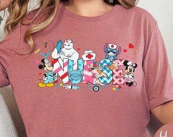Camiseta de enfermera de Disney, camiseta de enfermería de Stitch, camiseta de Minnie para la Semana de la Enfermería, camiseta de enfermera para el viaje a Disneylandia, camiseta de Mickey para la Escuela de Enfermería, Disneylandia