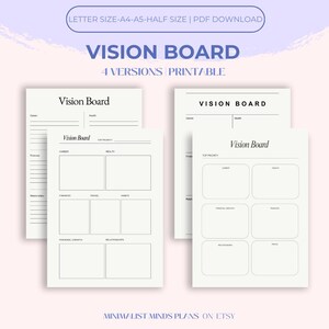 Tablero de visión imprimible, plantilla de tablero de visión, hoja de trabajo de tablero de visión, tamaño A4/A5/carta/mitad, descarga instantánea, PDF