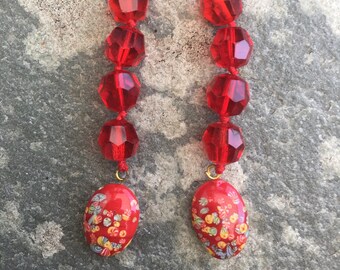 Long Vintage Red Crystal Earrings