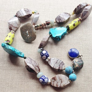Antique Trade Bead Necklace With Lapis Pendant and Venetian Glass Beads