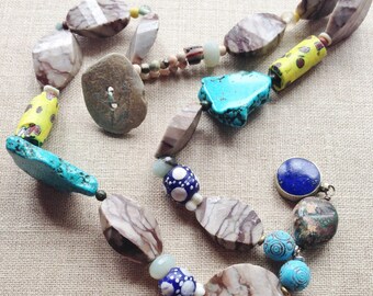 Antique Trade Bead Necklace With Lapis Pendant and Venetian Glass Beads