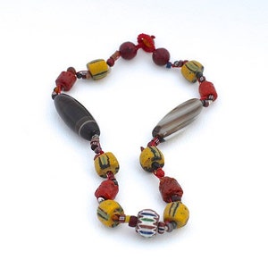 Antique Trade Bead Necklace With Central Venetian Chevron Bead