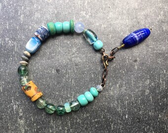 Blue Glass Bracelet with Antique Venetian Bead