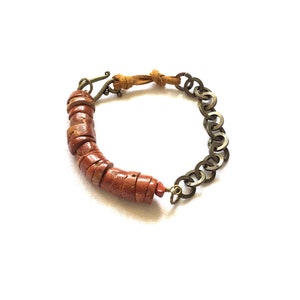 African Bauxite Bead Bracelet with Bronze Chain