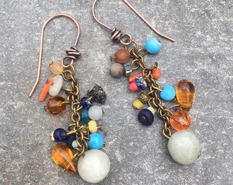 Dangle Earrings with African Beads and Coral