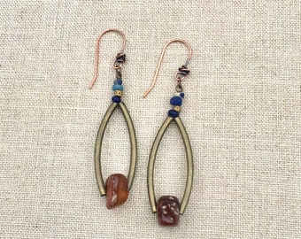 Antique Roman and Carnelian Bead  Drop Earrings