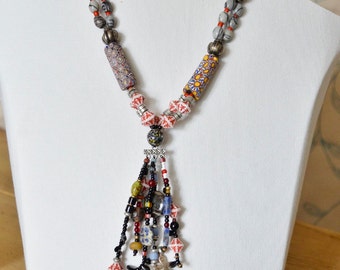 Antique African Trade Bead and Silver Tribal Necklace