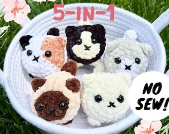 Set di 5 modelli per realizzare un adorabile gattino a forma di pagnotta, senza cuciture, in 1.