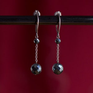 Pure titanium drop earrings with faceted hematite beads - hypoallergenic earrings for sensitive ears, nickel free - B