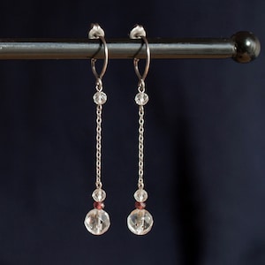 Titanium drop earrings with faceted gemstone beads (rock crystal, topaz and garnet) - pure titanium handmade closures  - for sensitive ears