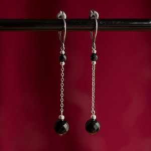 Titanium drop earrings with faceted black onyx beads - pure titanium handmade closures  - hypoallergenic earrings for sensitive ears