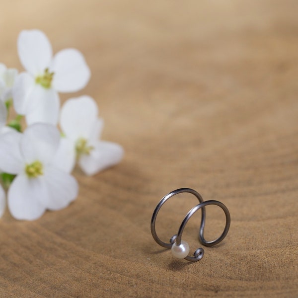 Bague d'oreille en titane helix - Anneaux de cartilage sans piercing - Perle de culture blanche - Hypoallergénique