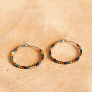 Pure titanium small hoop earrings with multicolor hematite beads 2cm hypoallergenic earrings for sensitive ears image 3