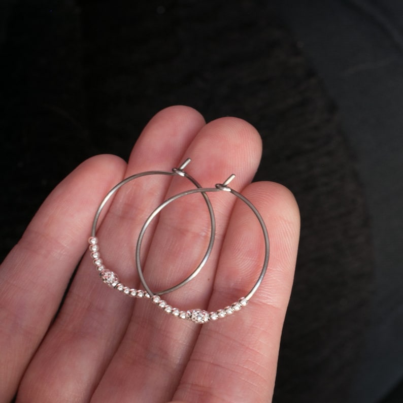 Titanium Hoop Earrings With Silver Beads 25cm Etsy