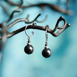 Pure titanium small drop earrings with hematite beads - hypoallergenic - titanium earrings for sensitive ears, nickel free