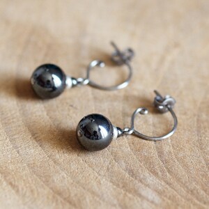 Pure titanium small drop earrings with hematite beads hypoallergenic titanium earrings for sensitive ears, nickel free image 3