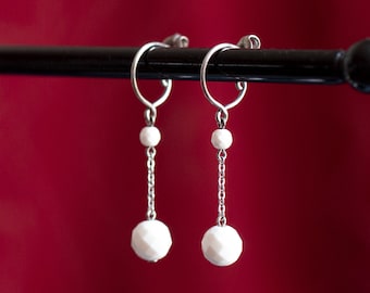 Pure titanium small drop earrings with faceted white agate beads - hypoallergenic earrings for sensitive ears, nickel free